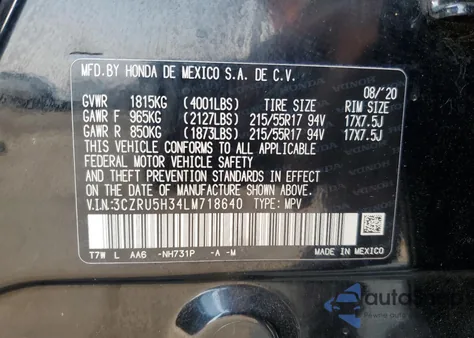 2020 Honda Hr-V Lx from USA, damaged, VIN 3CZRU5H34LM718640